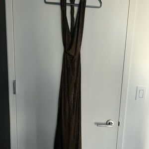 Zara Long Foil Gold Halter Dress